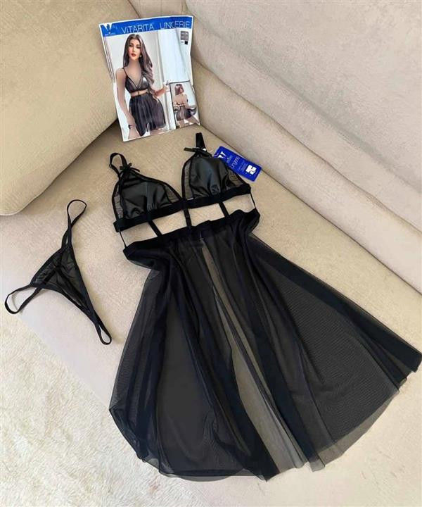 لباس خواب زنانه حریر مشکی عروسکی